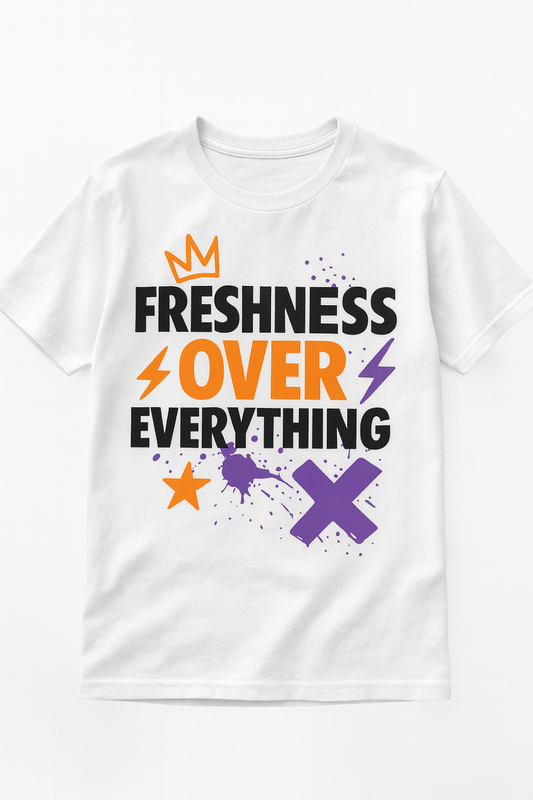 White t-shirt with colorful text and graphics on a white background motivational carson's cologne tee